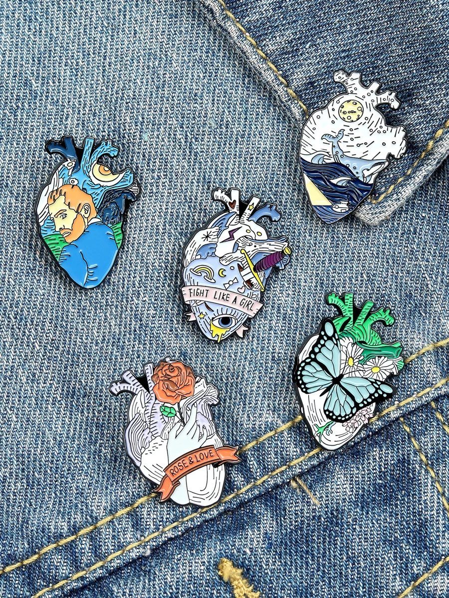 5 件花朵和蝴蝶图案胸针 情人节、妈妈、母亲、母亲节、礼物 - 彩色 - 查看 1