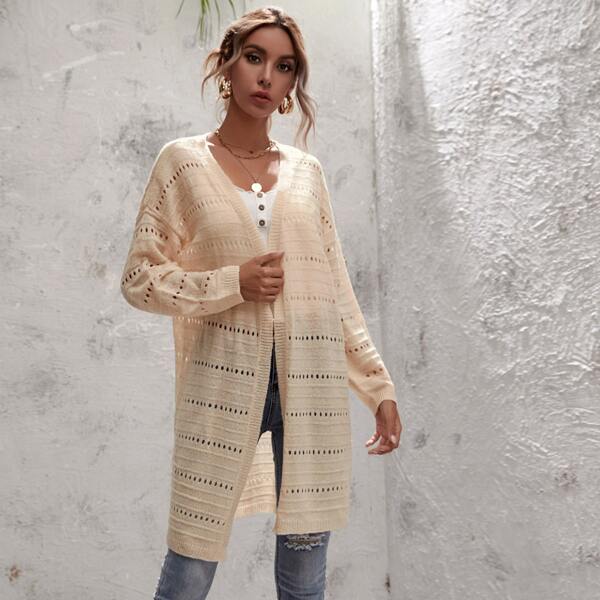 

Cut Out Open Front Drop Shoulder Cardigan, Apricot