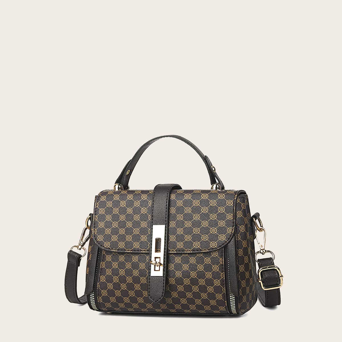 

Twist Lock Graphic Satchel Bag, Multicolor