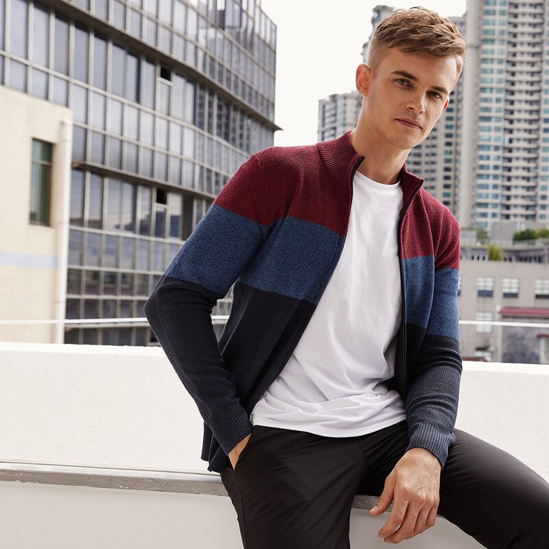 

Guys Colorblock Zipper Up Cardigan, Multicolor