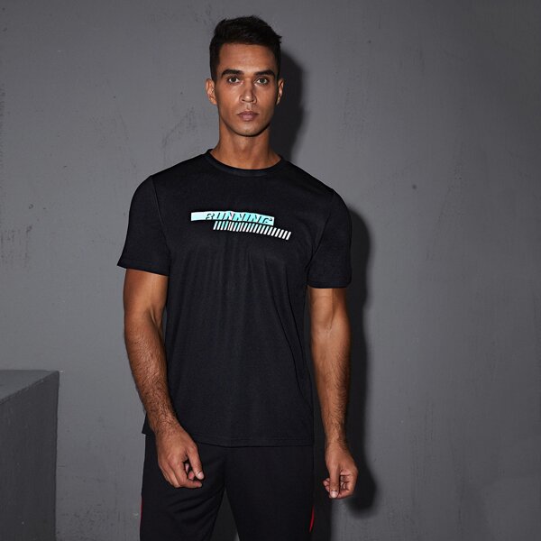

Men Reflective Letter Graphic Sports Tee, Black