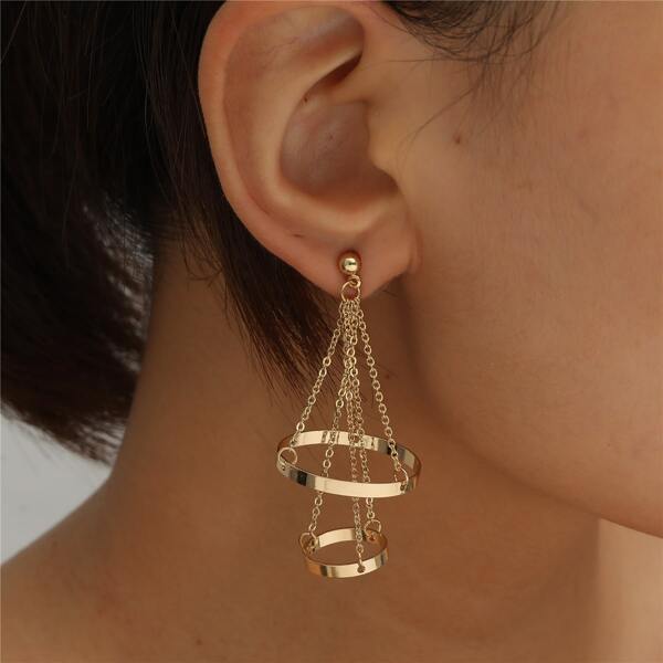 

Metal Tiered Drop Earrings, Gold