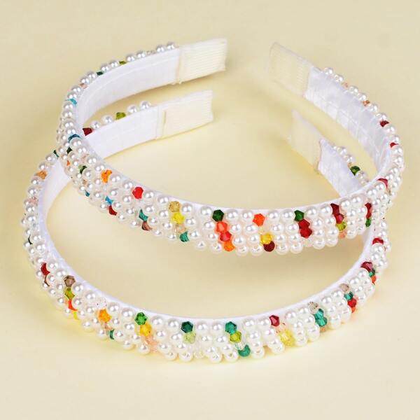 

2pcs Toddler Girls Faux Pearl Beaded Hair Hoop, Multicolor