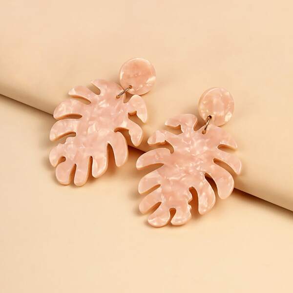 

Acrylic Leaf Charm Drop Earrings, Pink