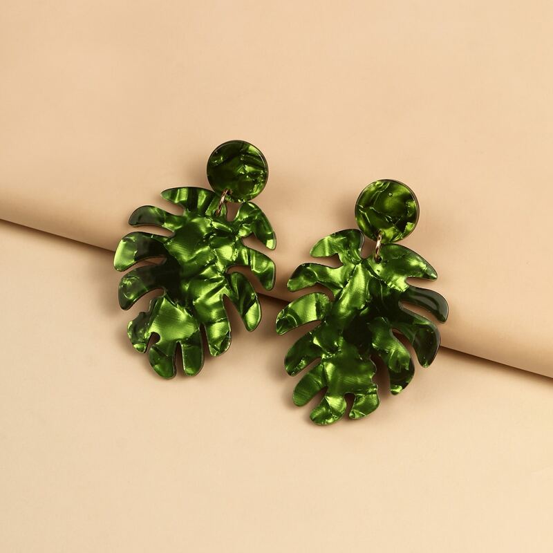 

Acrylic Leaf Charm Drop Earrings, Green