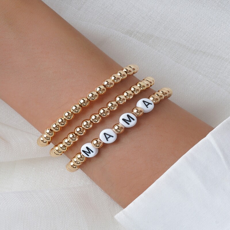 

3pcs Metal Beaded Bracelet, Gold