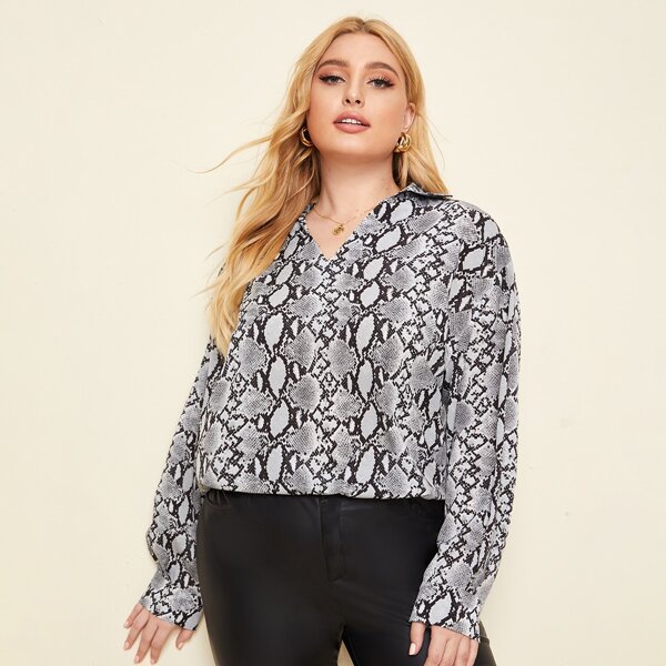 

Plus Snakeskin Print High Low Blouse, Multicolor