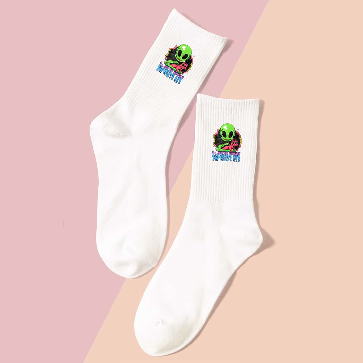 

Cartoon Graphic Socks, White