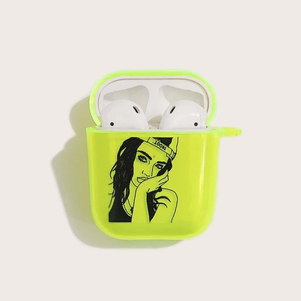 

1pc Neon Green Girl Pattern AirPods Case, Green neon
