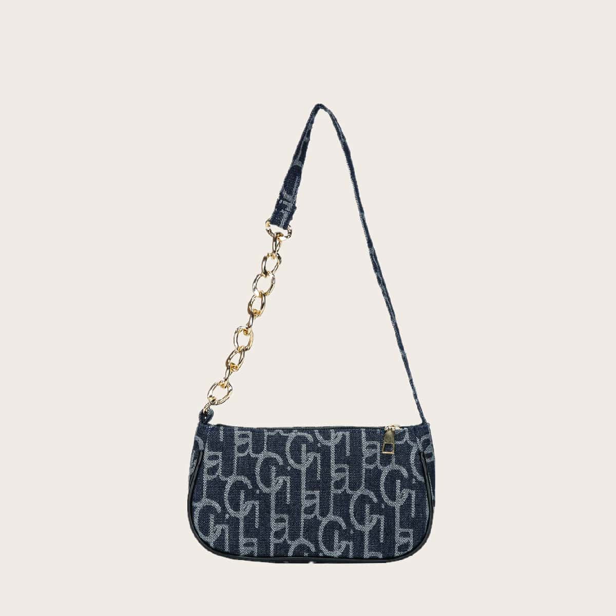 

Geometric Graphic Baguette Bag, Blue