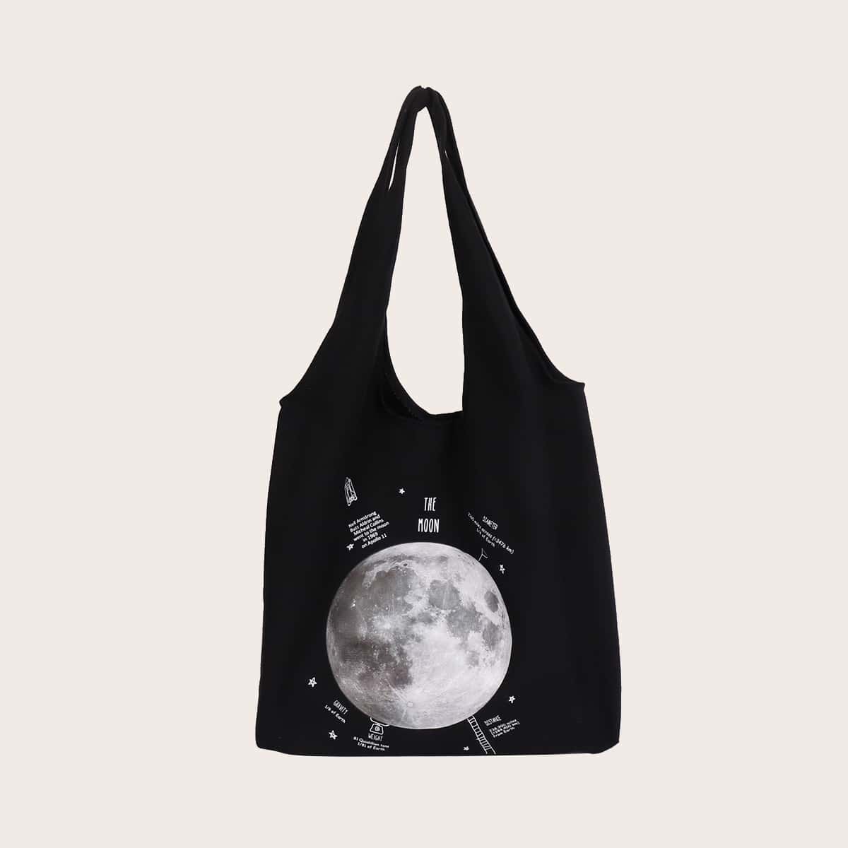 

Letter & Planet Graphic Shopper Bag, Black