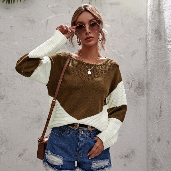 

Contrast Panel Drop Shoulder Sweater, Multicolor