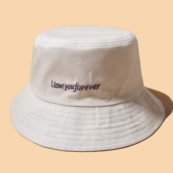 

Slogan Embroidery Bucket Hat, White