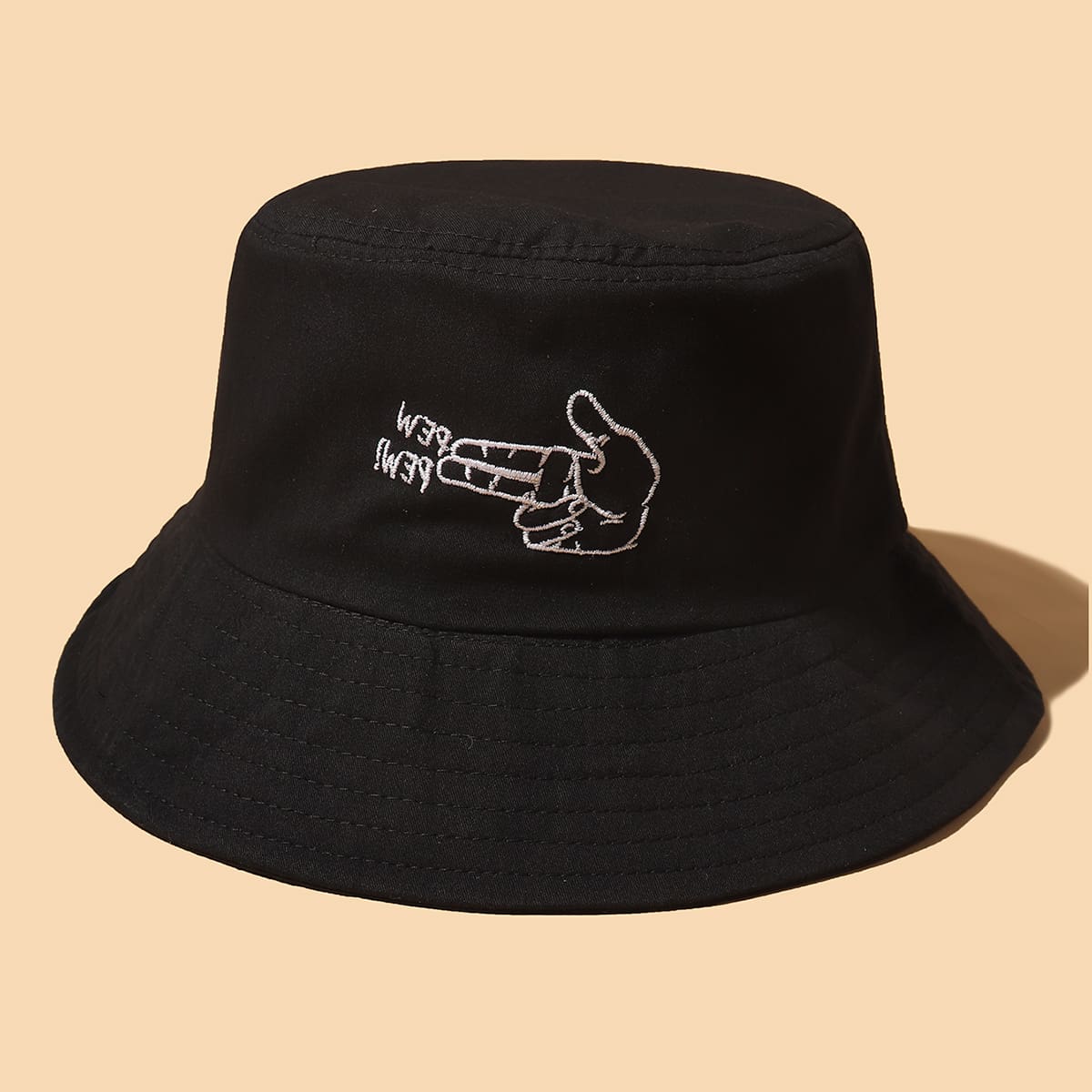 

Letter Embroidery Bucket Hat, Black