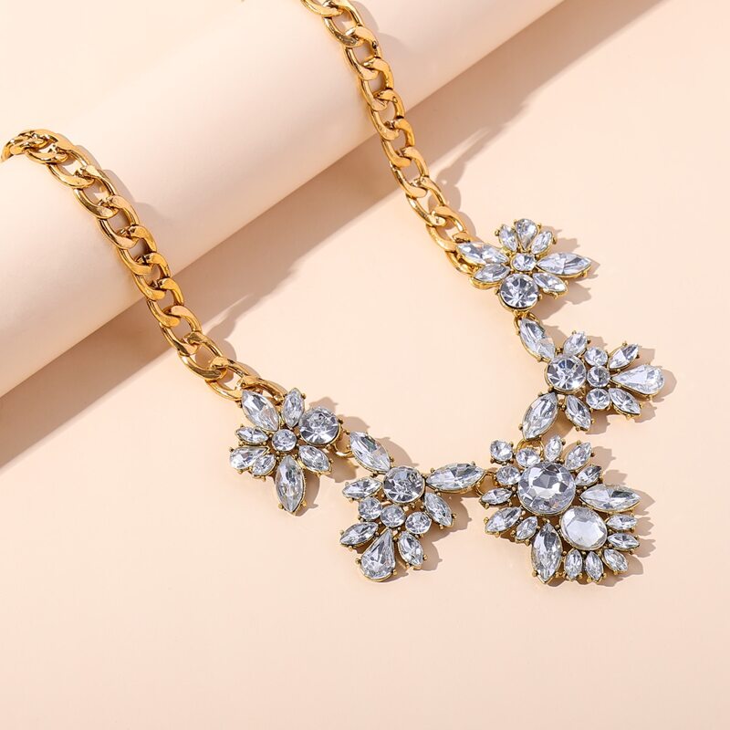

Gemstone Flower Charm Chain Necklace, Gold