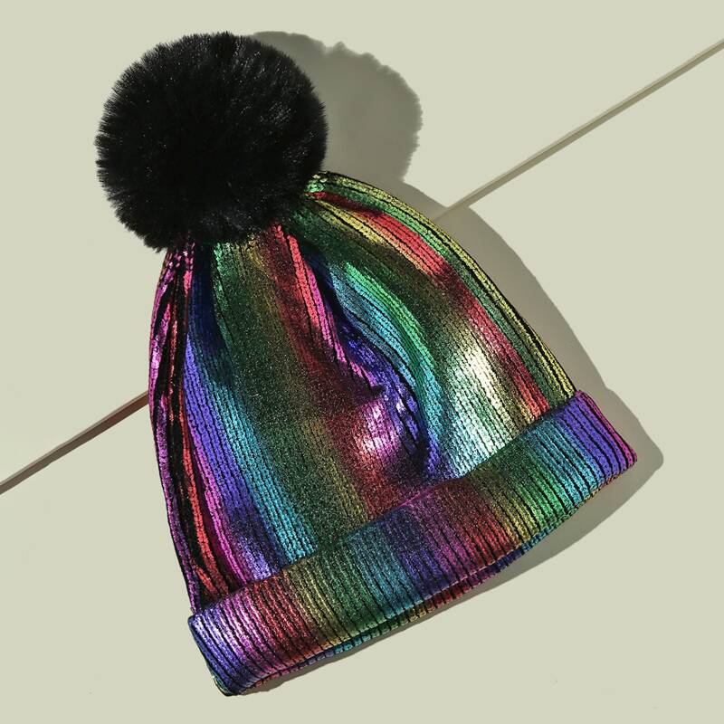 

Pom Pom Decor Beanie, Multicolor