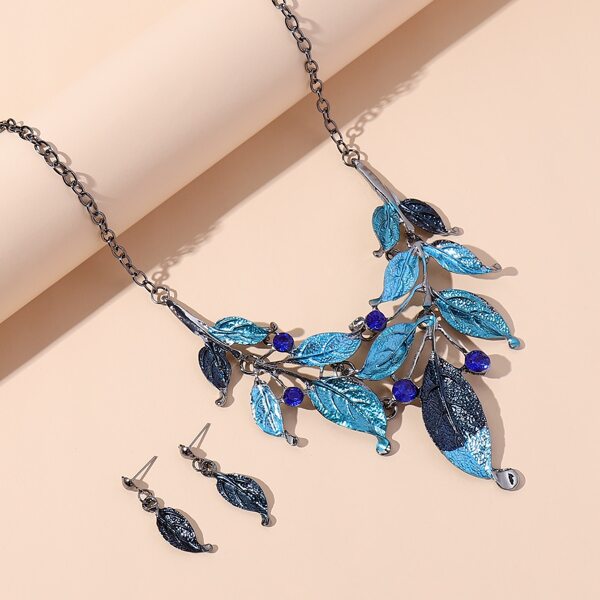 

1pc Leaf Charm Necklace & 1pair Earrings, Blue