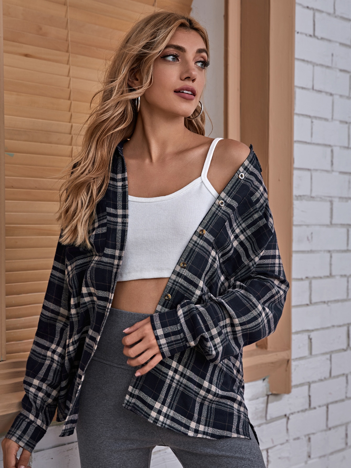 SHEIN Plaid Button-Front Flannel Shirt 