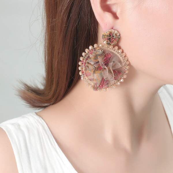 

Crystal Decor Mesh Flower Drop Earrings, Multicolor