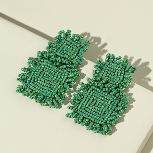 

Beaded Square Drop Earrings, Green