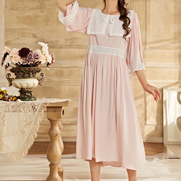 

Eyelet Embroidered Knot Night Dress, Baby pink