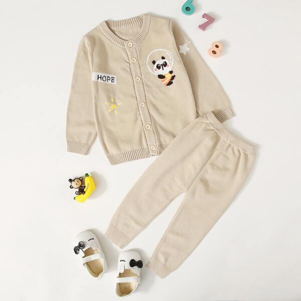 

Baby Cartoon Graphic Cardigan & Knit Pants, Khaki