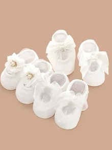 3 pares calcetines de bebé con flor - Blanco - Ver 2