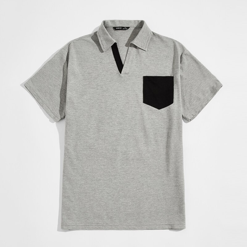

Guys Contrast Pocket Front Polo Shirt, Grey