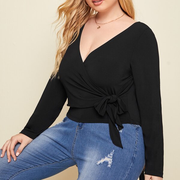 

Plus Solid Knot Side Wrap Top, Black
