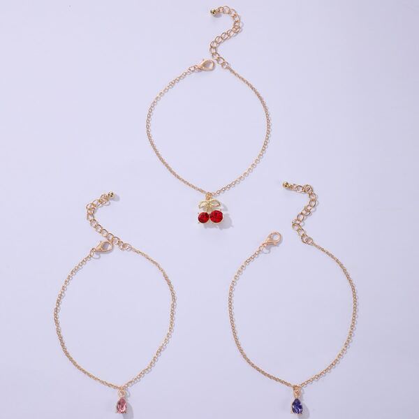 

3pcs Rhinestone Decor Anklet, Gold