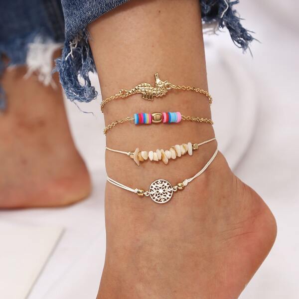 

4pcs Hippocampus Decor Anklet, Multicolor
