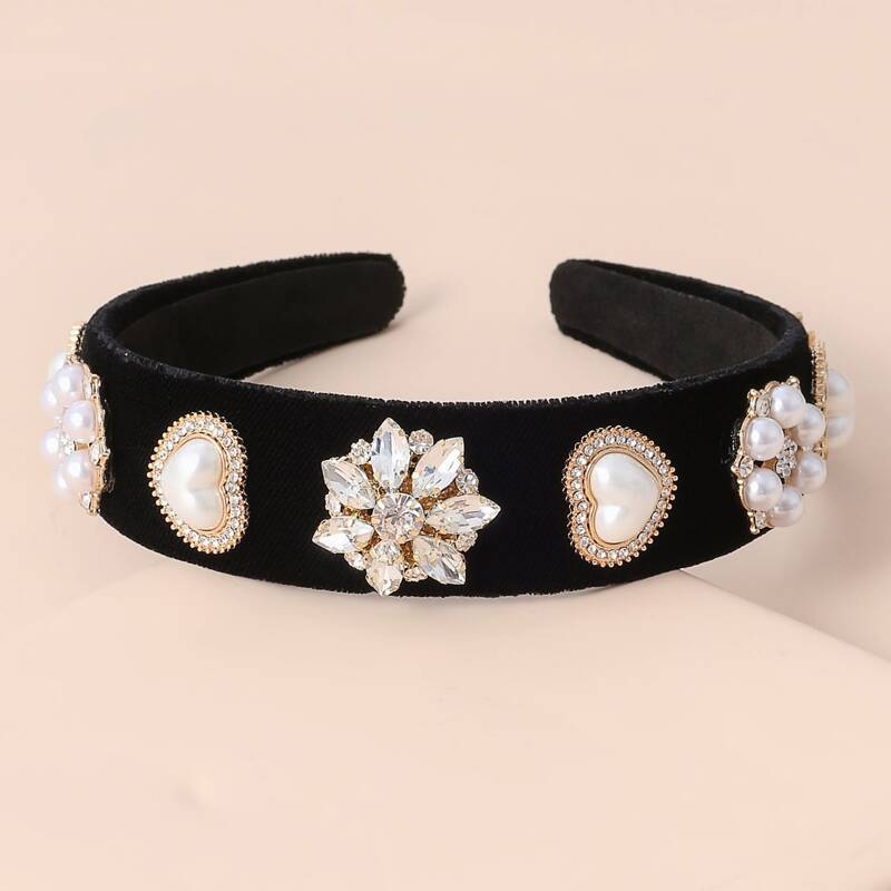 

Faux Pearl & Rhinestone Decor Hair Hoop, White