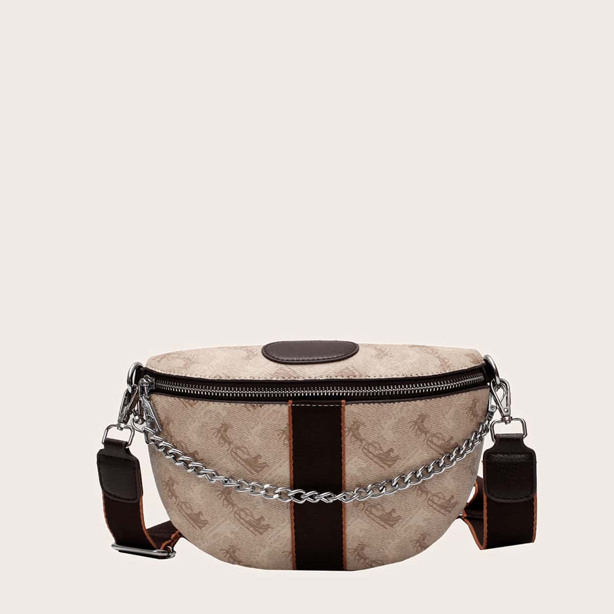 

Deer Graphic Satchel Bag, Khaki