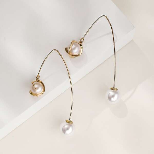 

Faux Pearl Decor Drop Earrings, Gold