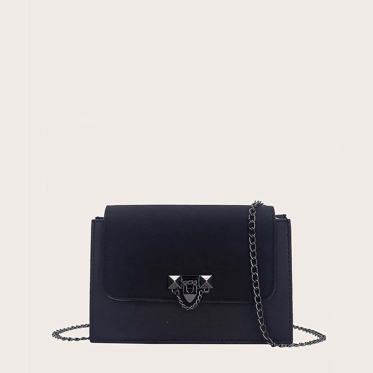 

Metal Decor Flap Crossbody Bag, Black