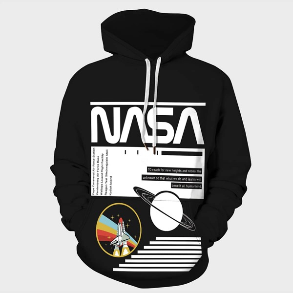 

Men Letter And Graphic Print Hoodie, Black