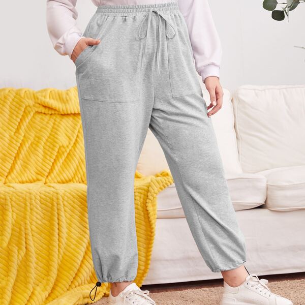 

Plus Patch Pocket Drawstring Detail Sweatpants, Light grey
