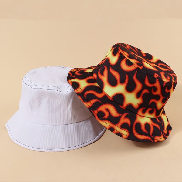 

2pcs Fire Pattern Bucket Hat, Multicolor