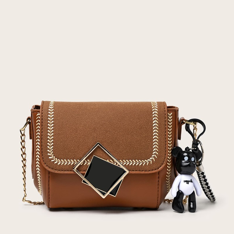 

Mini Stitch Trim Flap Crossbody Bag, Brown