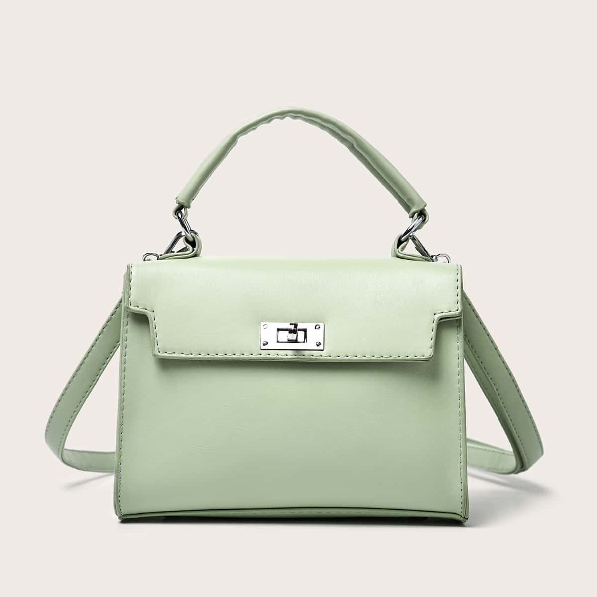 

Minimalist Turn-Lock Flap Satchel Bag, Green