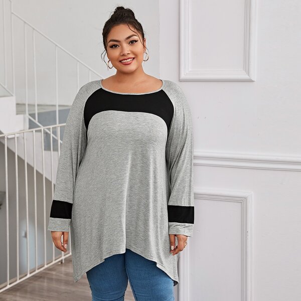 

Plus Two Tone High Low Hem Tee, Grey