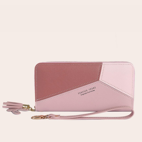 

Tassel Decor Colorblock Purse With Wristlet, Pink