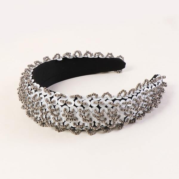 

Seed Bead Decor Hair Hoop, Silver