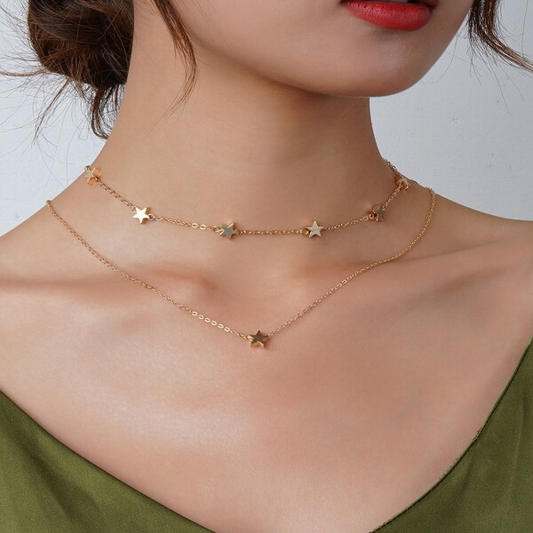 

Star Decor Layered Necklace, Gold