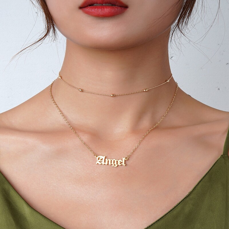 

Letter Charm Layered Necklace, Gold