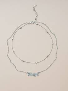 Letter Charm Layered Necklace - Silver - View 2