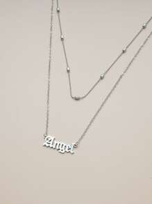 Letter Charm Layered Necklace - Silver - View 4