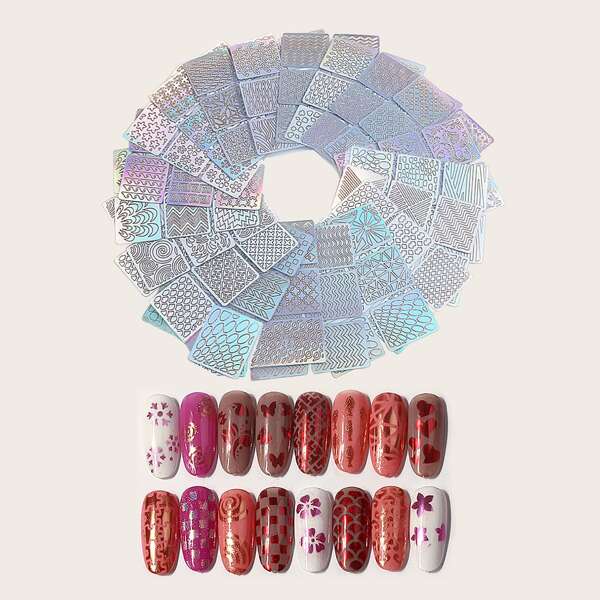 

24sheets Holographic Hollow-out Nail Template Sticker, Multicolor