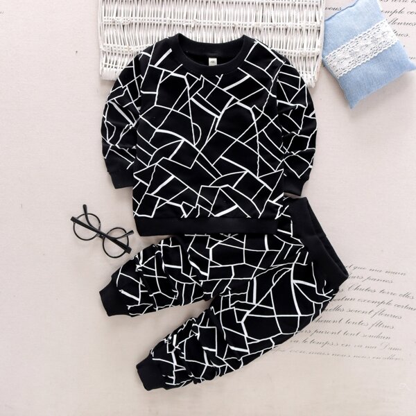 

Toddler Boys Allover Geo Print Rib-knit Sweatshirt & Sweatpants, Black