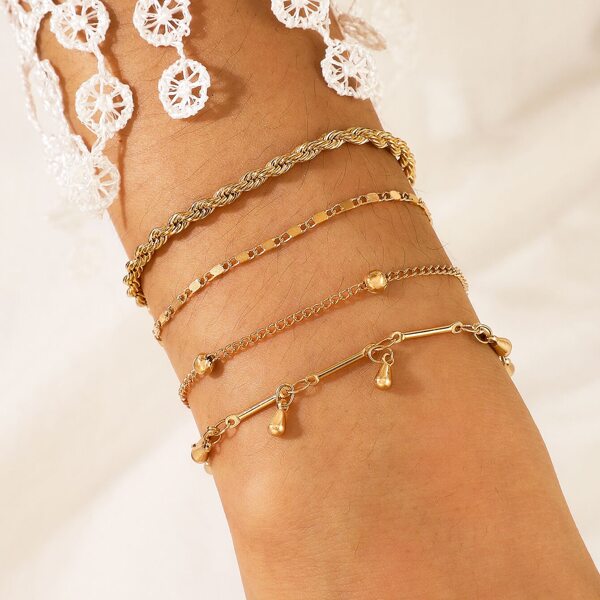 

4pcs Tassel Charm Chain Bracelet, Gold